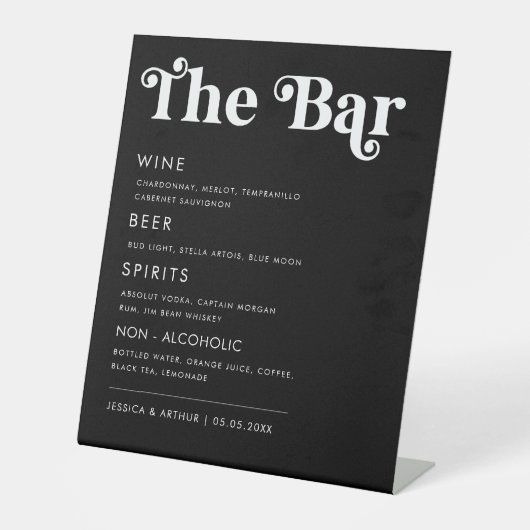 Signe De Table Whimsical les années 70 Retro Script Mariage Bar M (Recto)