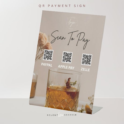 Signe De Table Whiskey | Fleurs Boho | Code QR | Signal de paieme