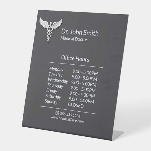 Signe De Table White Clean Caduceus détaillé Heure d'ouverture Mé (Recto)