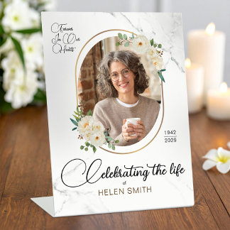 Signe De Table White Floral Memorial Funeral Elegant Photo