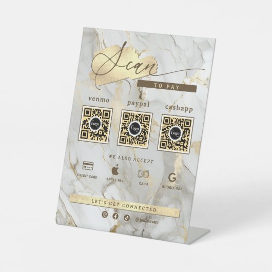 Signe De Table White Marble Gold Agate 3 Qr Code Scan To Pay (Recto)