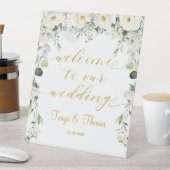 Signe De Table White Peony Gold Calligraphy Bienvenue Au Mariage (In SItu)
