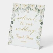 Signe De Table White Peony Gold Calligraphy Bienvenue Au Mariage (Recto)