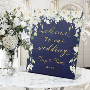 Signe De Table White Peony Gold Calligraphy Marine Mariage de bie