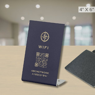Signe De Table Wi-Fi Access QR Code Marine Blue Gold Logo