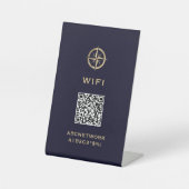 Signe De Table Wi-Fi Access QR Code Marine Blue Gold Logo (Recto)