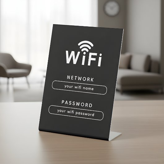 Signe De Table WIFI Network Login Table Sign | Simple Sleek Black