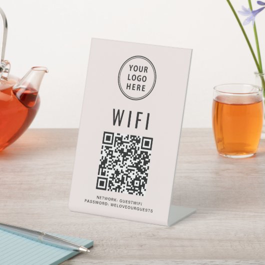 Signe De Table Wifi QR Code Business Logo Scan Pink (In SItu)