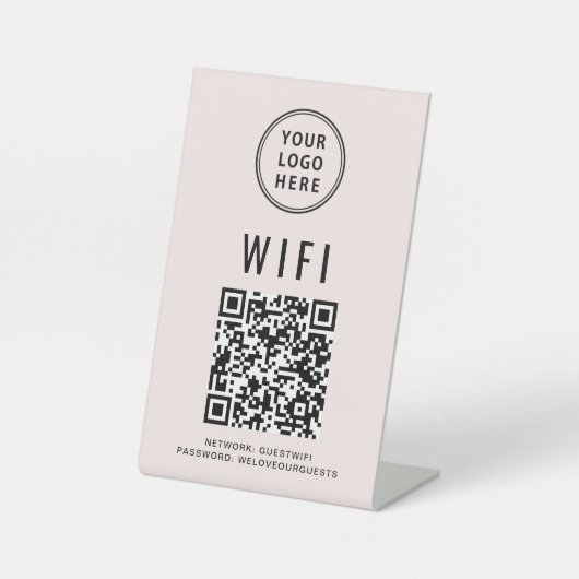 Signe De Table Wifi QR Code Business Logo Scan Pink (Recto)