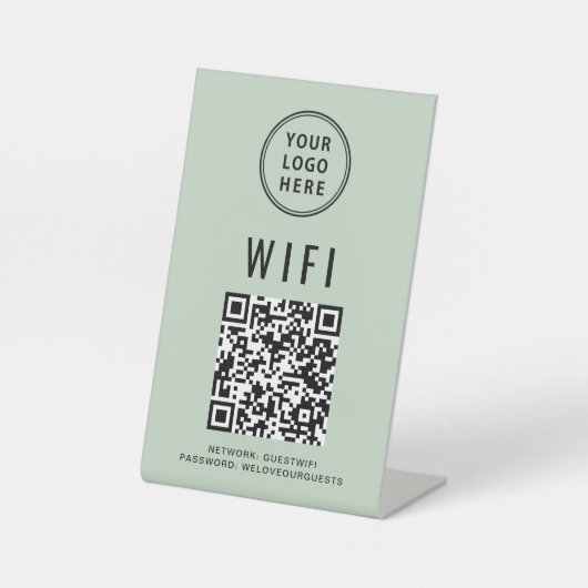 Signe De Table Wifi QR Code Business Logo Scan Sage (Recto)