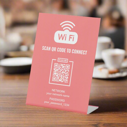 Signe De Table WIFI QR Code Réseau Mot de passe rose