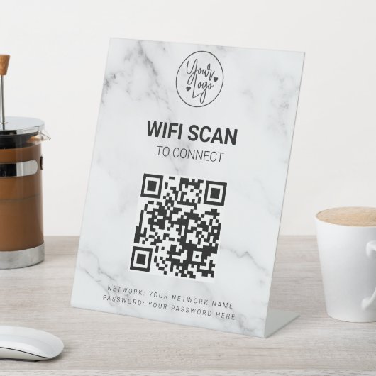 Signe De Table Wifi Scan to Connect QR Code Business Logo Marble (In SItu)