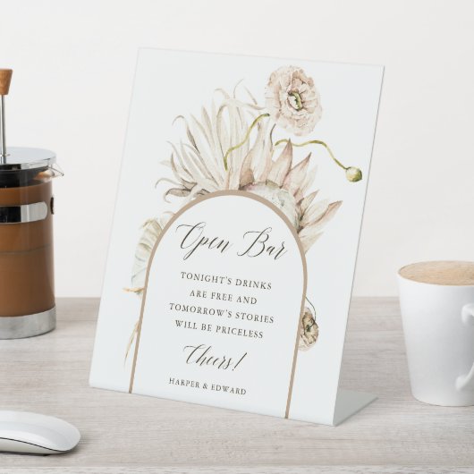 Signe De Table Wild Boho Protea Pampas Grass Mariage Open Bar (In SItu)