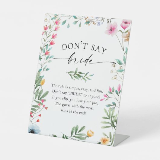 Signe De Table Wildflower Don't Say Bride Game Sign (Recto)