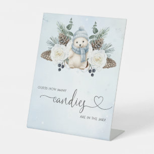 Signe De Table Winter Bear Boy Baby shower Devinez Combien De Jeu