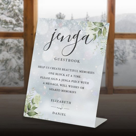 Signe De Table Winter Greenery Jenga Mariage Livre d'or