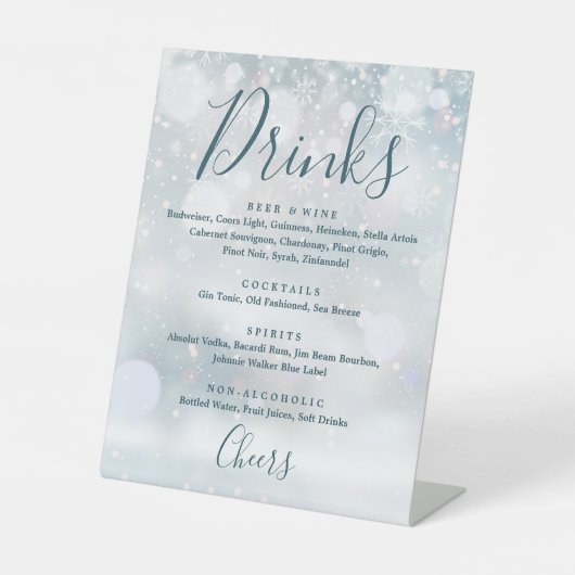 Signe De Table Winter Wonderland Snowflakes Menu des boissons (Recto)