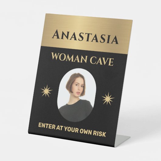 Signe De Table Woman Cave Gold Black Warning Personnaliser (Recto)