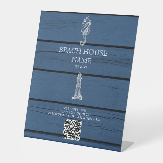 Signe De Table Wood Seahorse Lighthouse Beach House Wifi QR Code (Recto)