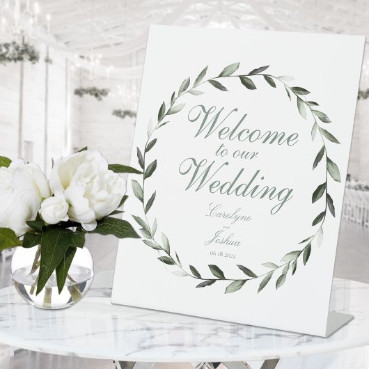 Signe De Table Wreath Olive Bienvenue À Notre Mariage Élégant