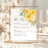 Signe De Table Yellow Floral Rose Wedding Bar Menu