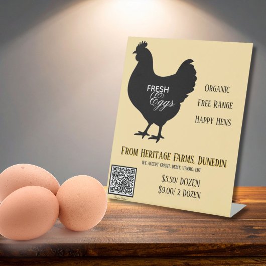 Signe De Table Yellow Fresh Eggs Farmer's Market Sign w/ QR Code