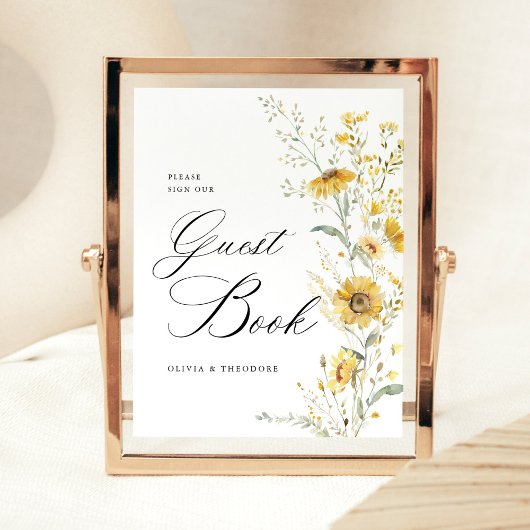 Signe De Table Yellow Wildflower Sunflower Guest Book Wedding