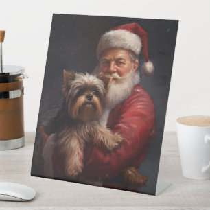 Signe De Table Yorkshire Terrier Santa Claus Festive Noël