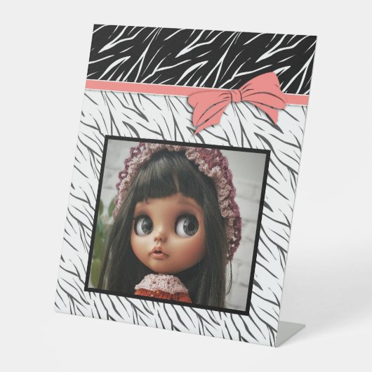 Signe De Table Zèbre peau noir blanc tigre rayures de cuir rose (Recto)