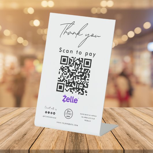 Signe De Table Zelle QR Code Logo Scan to Pay Merci
