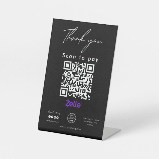 Signe De Table Zelle QR Code Logo Scan to Pay Merci Noir (Recto)