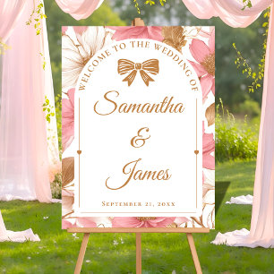 Signe d'entrée florale romantique avec nom et date