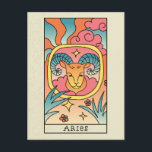 Signe du zodiaque Bélier - Carte postale vintage d<br><div class="desc">Une illustration abstraite du signe du zodiaque Bélier.</div>