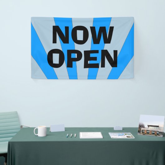 Signe maintenant ouvert de bannière de noir bleu (Salon professionnel)