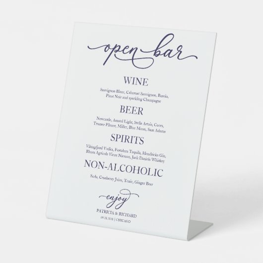 SIGNE Mariage de calligraphie bleu marine Open Bar (Recto)