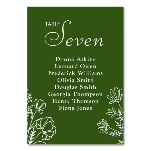 signe vert olive simple numéros de table (Dos)