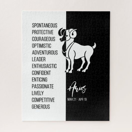 Signe Zodiac Aries, Puzzle noir et blanc (Vertical)