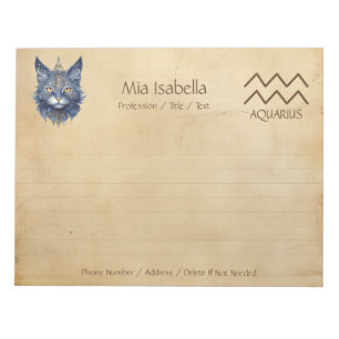 SIGNE Zodiaque Aquarius + Bloc-notes pour chat cél