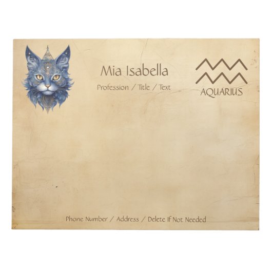 SIGNE Zodiaque Aquarius + Bloc-notes pour chat cél (Devant)