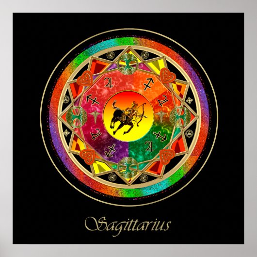 SIGNE Zodiaque orange Sagittarius Mandala Poster (Devant)