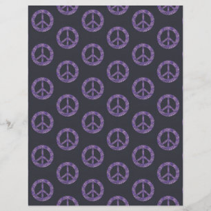 Signes de paix en mosaïque violette sur papier noi