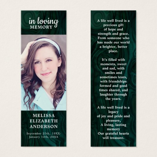 Signet commémoratif personnalisé funéraire Emerald (Devant & derrière)