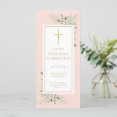 Signet de la carte de prière Pink Holy Communion (Debout devant)