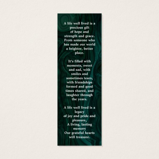 Signet de prière funéraire vert Memorial 3 (Dos)