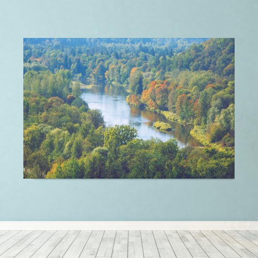 Sigulda Autumn in de rivier de Picturesque Gauja Canvas Afdruk (Insitu (Houten vloer))