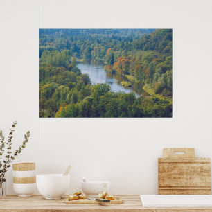 Sigulda Autumn in de rivier de Picturesque Gauja Poster