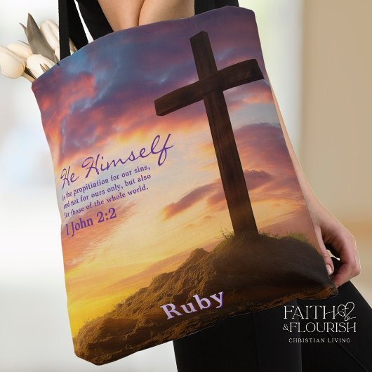 Sihouette Cross bij Dusk Scripture gepersonaliseer Draagtas