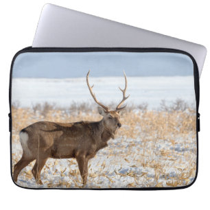Sika-hert in een besneeuwd veld Japan Laptop Sleeve