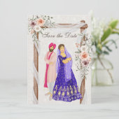 Sikh bruiloft-koppels zijn bedoeld om de datum-Kaa Save The Date (Staand voorkant)