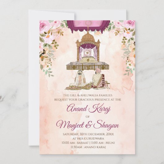 Sikh bruiloft uitnodigt en Anand Karaj trouwkaarte Kaart (Voorkant)